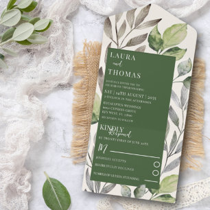 Invitation Tout En Un Aquarelle moderne Vert Émeraude Mariage