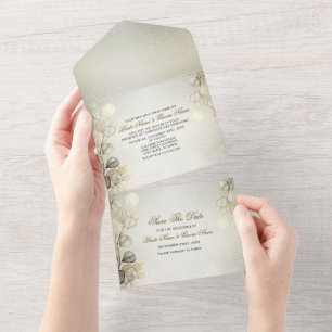 Invitation Tout En Un Aquarelle Or Eucalyptus Foliage Mariage brillant