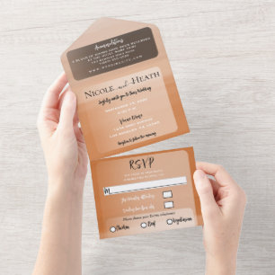 Invitation Tout En Un Aquarelle orange Mariage moderne minimaliste