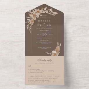 Invitation Tout En Un aquarelle pêche marron arche rsvp attaché mariage