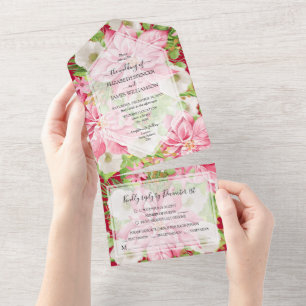 Invitation Tout En Un Aquarelle Poinsettia Mariage de Noël