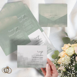 Invitation Tout En Un Aquarelle Réflexions Mariage Sage ID774