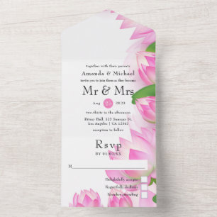 Invitation Tout En Un Aquarelle rose Lotus Flower Mariage indien