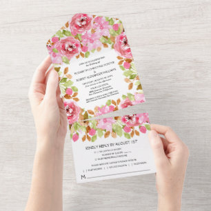 Invitation Tout En Un Aquarelle rose Mariage