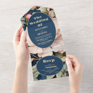 Invitation Tout En Un Aquarelle rose Mariage