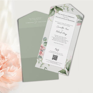Invitation Tout En Un Aquarelle rose pâle Mariage Floral