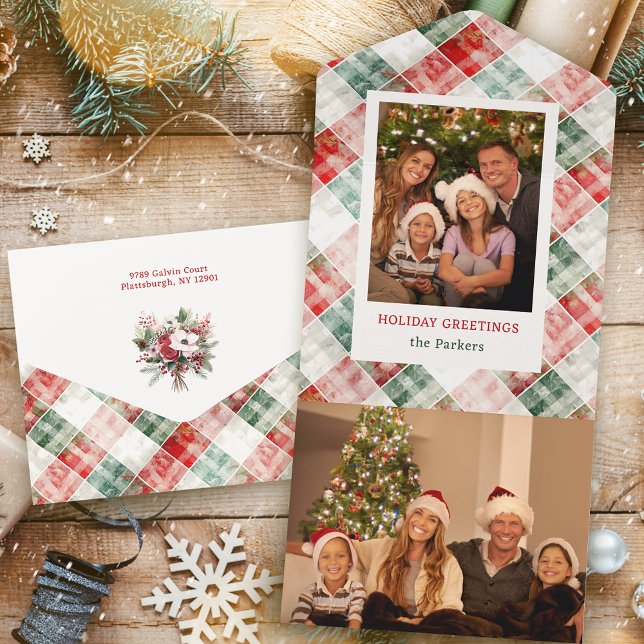 Invitation Tout En Un Aquarelle rustique Photo Plaid Noël (Créateur téléchargé)