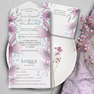 Invitation Tout En Un Aquarelle rustique rose floral