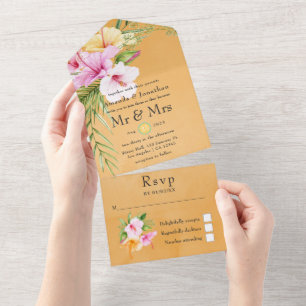 Invitation Tout En Un Aquarelle Tropical Floral Beach Mariage