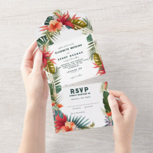 Invitation Tout En Un Aquarelle tropicale exotique Mariage floral