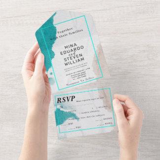 Invitation Tout En Un Aquarelle tropicale Mariage Ocean Beach