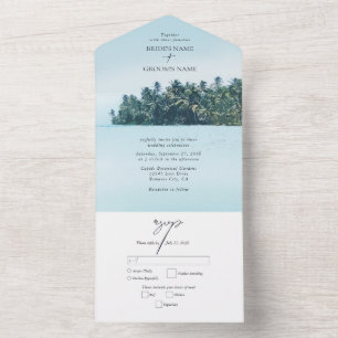 Invitation Tout En Un Aquarelle tropicale Palms & Mariage de plage