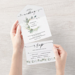 Invitation Tout En Un Aquarelle Verdure avec or Tout en un Mariage A