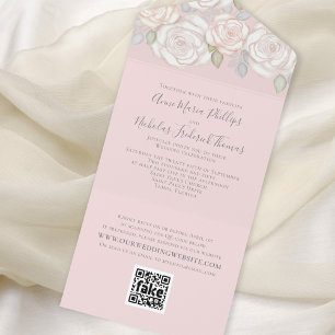 Invitation Tout En Un Aquarelle verte moderne QR Code Image Blush