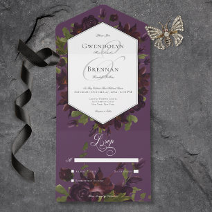 Invitation Tout En Un Aquarelle violette foncée Moody Floral Pas de dîne