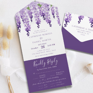 Invitation Tout En Un Aquarelle Wisteria Purple Lilac Mariage Floral