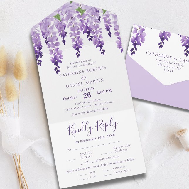Invitation Tout En Un Aquarelle Wisteria Purple Lilac Mariage Floral (Créateur téléchargé)