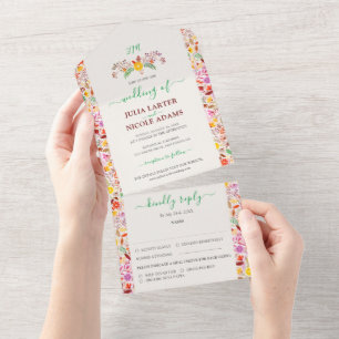 Invitation Tout En Un Aquarelles vives Fleurs de tulipe d'été Mariage