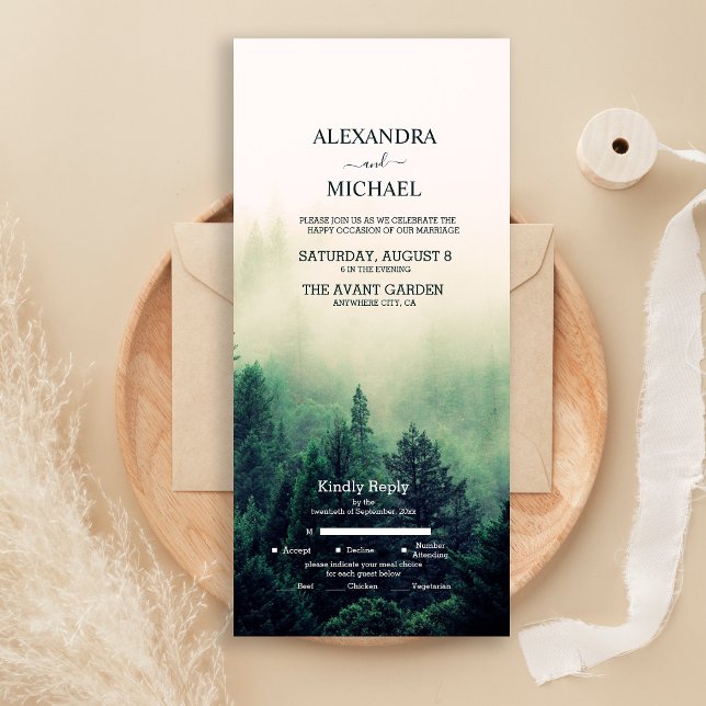 Invitation Tout En Un Arbre de Noël à l'aquarelle vert émeraude Mariage (Créateur téléchargé)