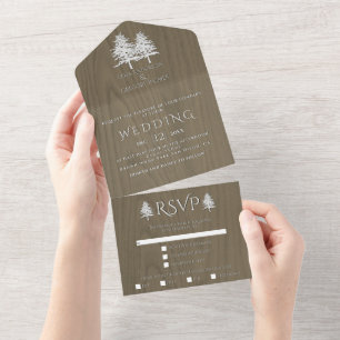 Invitation Tout En Un Arbres blancs gaufrés sur sépia mariage d'hiver