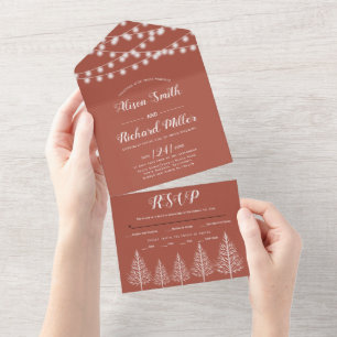 Invitation Tout En Un Arbres et lumières terre cuite mariage de automne