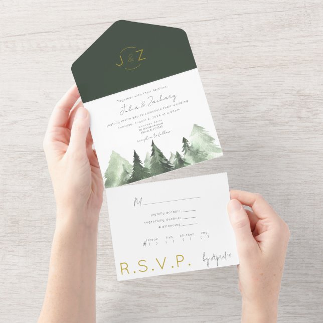 Invitation Tout En Un Arbres Nature Classique / Moderne Mariage Combo In (Déchirure)