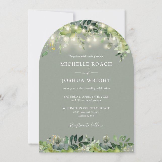 Invitation Tout en un Arc de verdure éclaire le Mariage vert  (Devant)