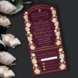 Invitation Tout En Un Arc élégant de canneberge Art nouveau Mariage
