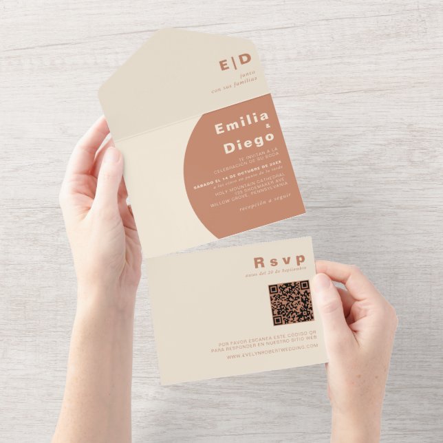 Invitation Tout En Un Arc en terre cuite Mariage officiel Boda (Déchirure)