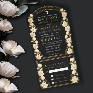 Invitation Tout En Un Arc noir élégant Art nouveau Mariage