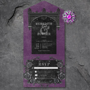 Invitation Tout En Un Arc noir gothique et Rose noir pourpre Pas de dîne