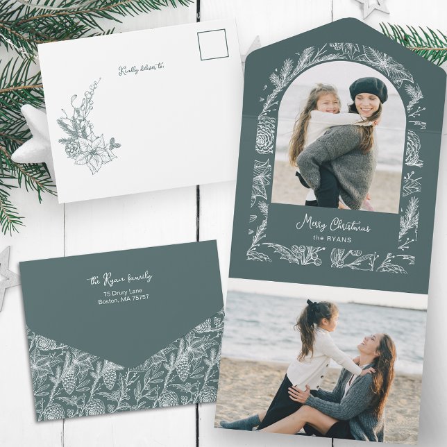 Invitation Tout En Un Arche Botanique de Noël Dessinée à la Main 1-Photo (Créateur téléchargé)