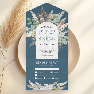 Invitation Tout En Un Arche de eucalyptus rustique des Pampas bleu pouss