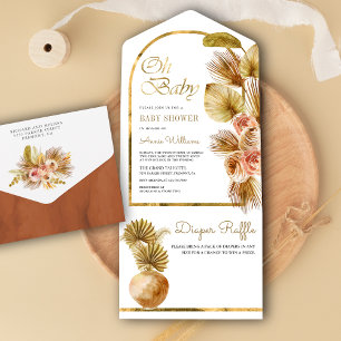 Invitation Tout En Un Arche florale Boho terreuse avec palmiers séchés p