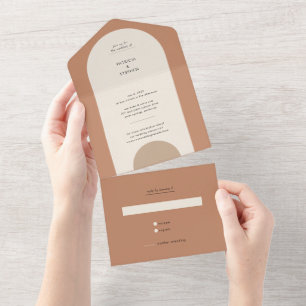 Invitation Tout En Un Arche géométrique Boho moderne Mariage en terre cu