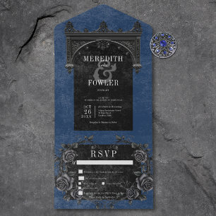 Invitation Tout En Un Arche noire gothique et dîner Rose noir