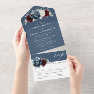 Invitation Tout En Un Ardoise Burgundy Blanc Ivory Floral Mariage Al