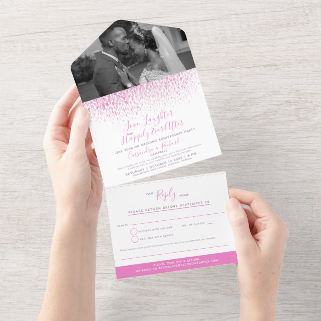 Invitation Tout En Un Art à l'aquarelle rose en touches après la fête de (Déchirure)