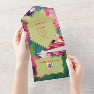 Invitation Tout En Un Art Déco Super peinture à l'huile Mariage QR RSVP