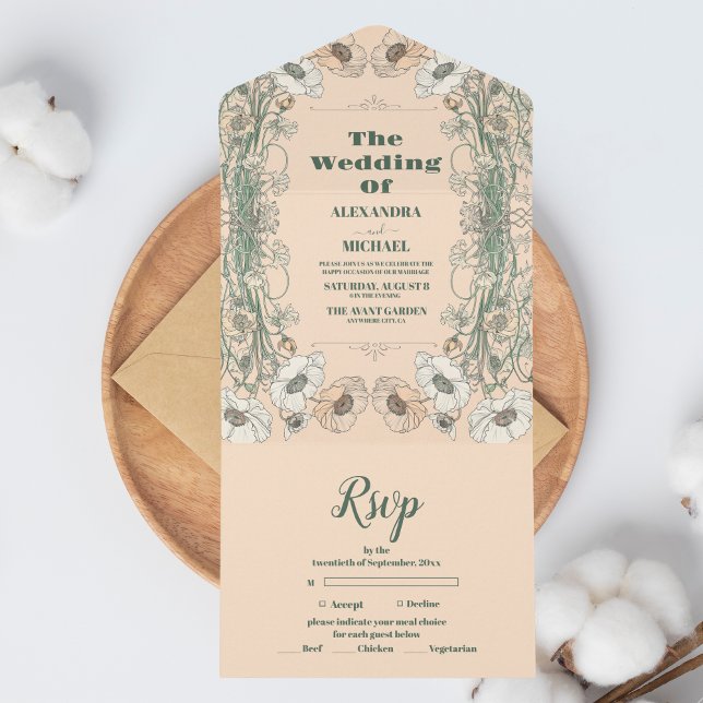 Invitation Tout En Un Art Nouveau Floral mariage (Créateur téléchargé)