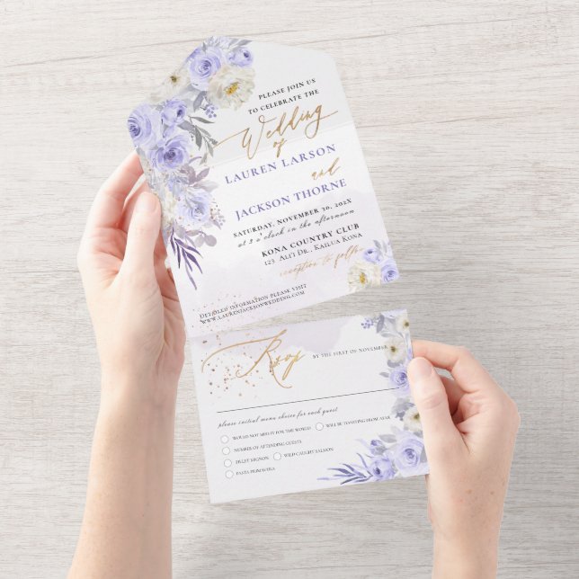 Invitation Tout En Un ArtsApp Elegant Dusty Purple Rose Gold Dust (Déchirure)