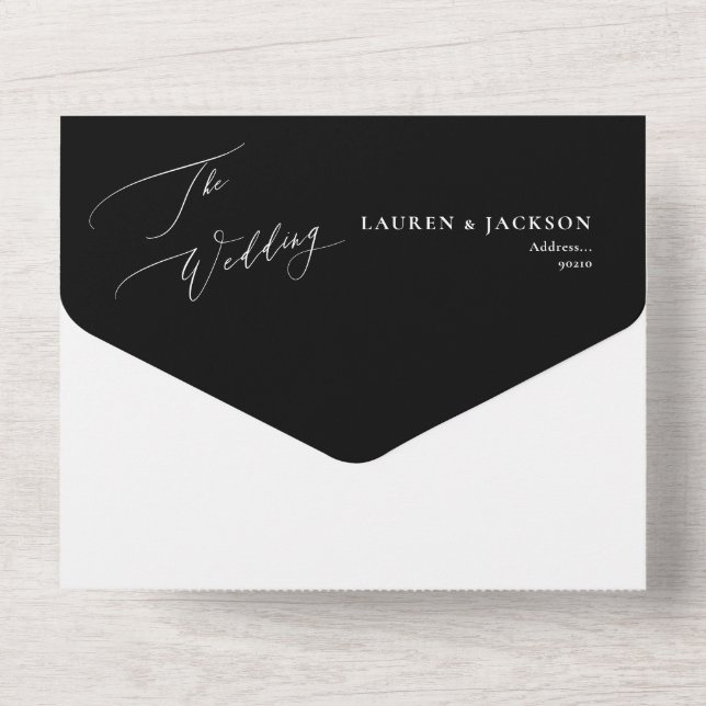Invitation Tout En Un ArtsApp élégante calligraphie noir blanc Mariage (Verso)
