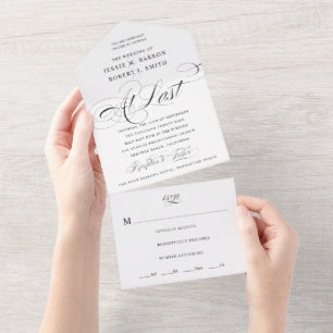 Invitation Tout En Un Au Dernier Mariage de calligraphie noir et blanc