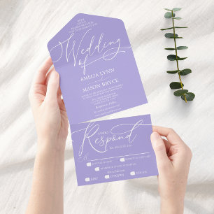 Invitation Tout En Un Aura Indigo et Mariage de script de calligraphie b