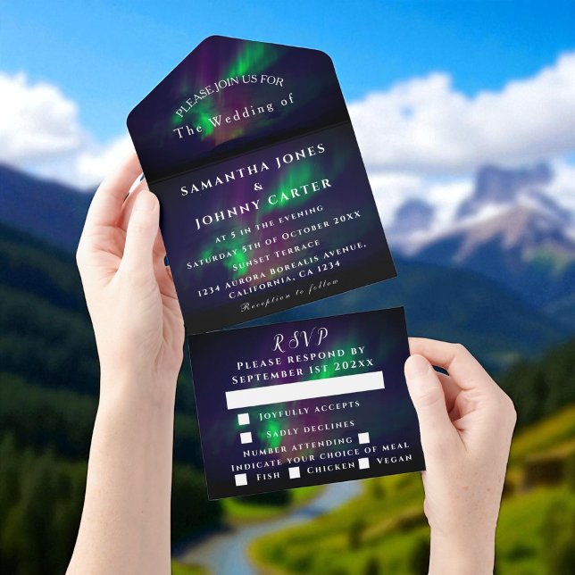 Invitation Tout En Un Aurora Starry Étoiles de nuit Mariage des aurores  (Créateur téléchargé)