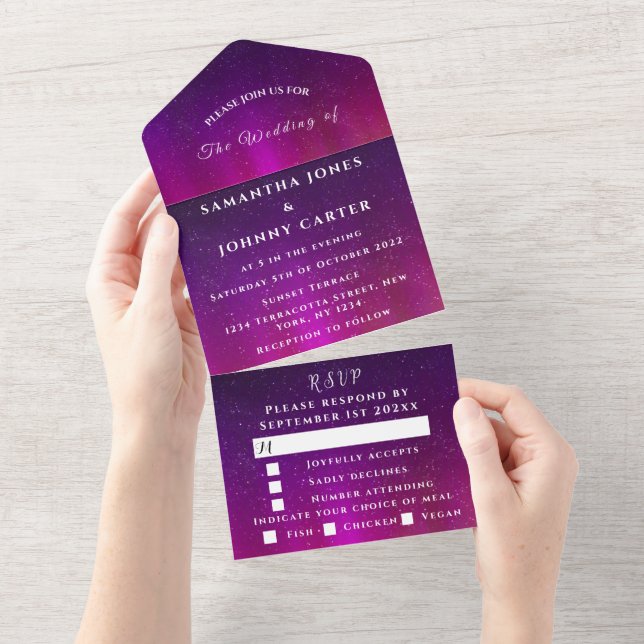 Invitation Tout En Un Aurora Starry Night Stars Sky Mariage Purple (Déchirure)