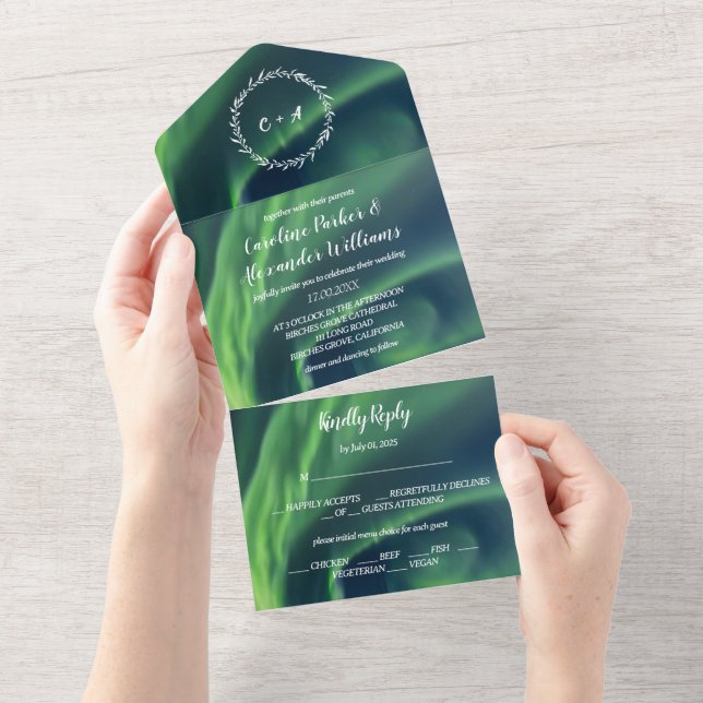 Invitation Tout En Un aurores boréales Aurora Mariage (Déchirure)