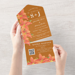 Invitation Tout En Un Automne Aquarelle Terracotta Lily Mariage Floral