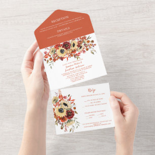 Invitation Tout En Un Automne Boho Florals Sunflowers Mariage