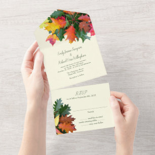 Invitation Tout En Un Automne Chêne Feuille Mariage Tout en un Invitatio